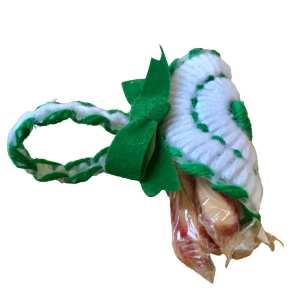 Vintage Christmas Ornaments Handmade Pine-Cone Skier + Yarn Log Carrier Lot 2